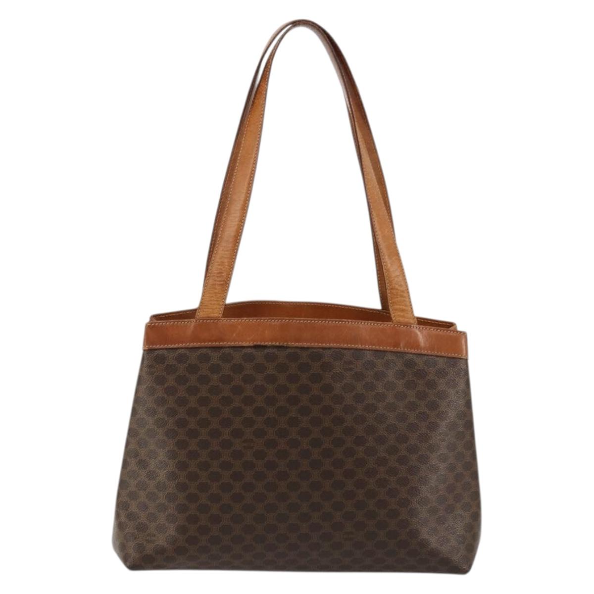 CELINE Macadam Canvas Tote Bag PVC Leather Brown Gold Auth bs34713