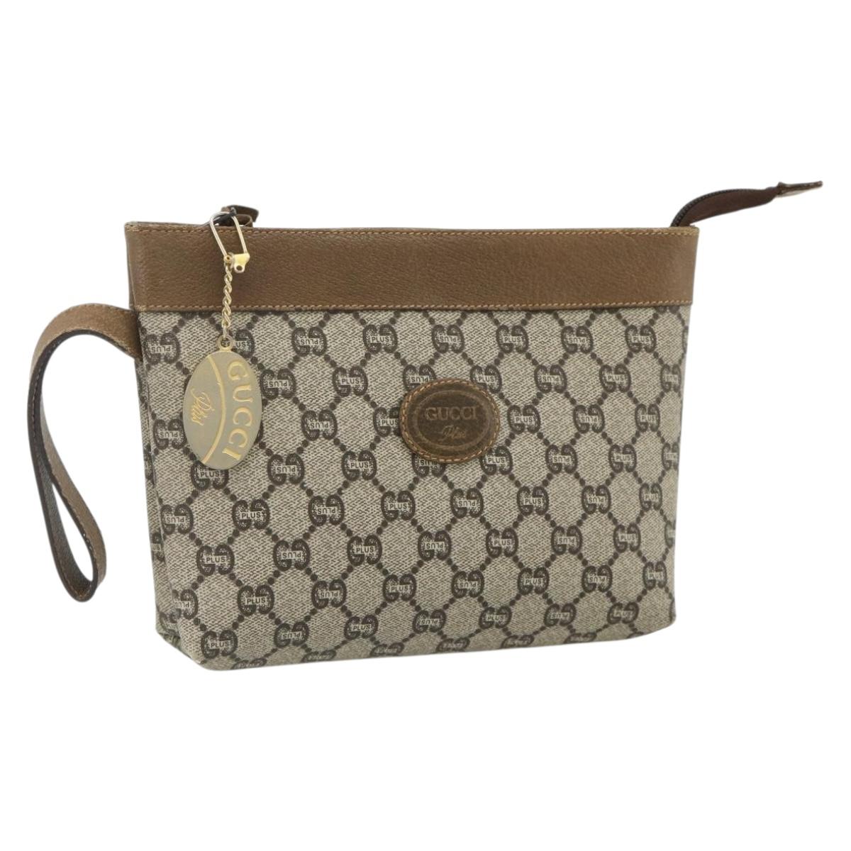 GUCCI GG Plus Supreme Clutch Bag PVC Gold Beige Auth bs34715