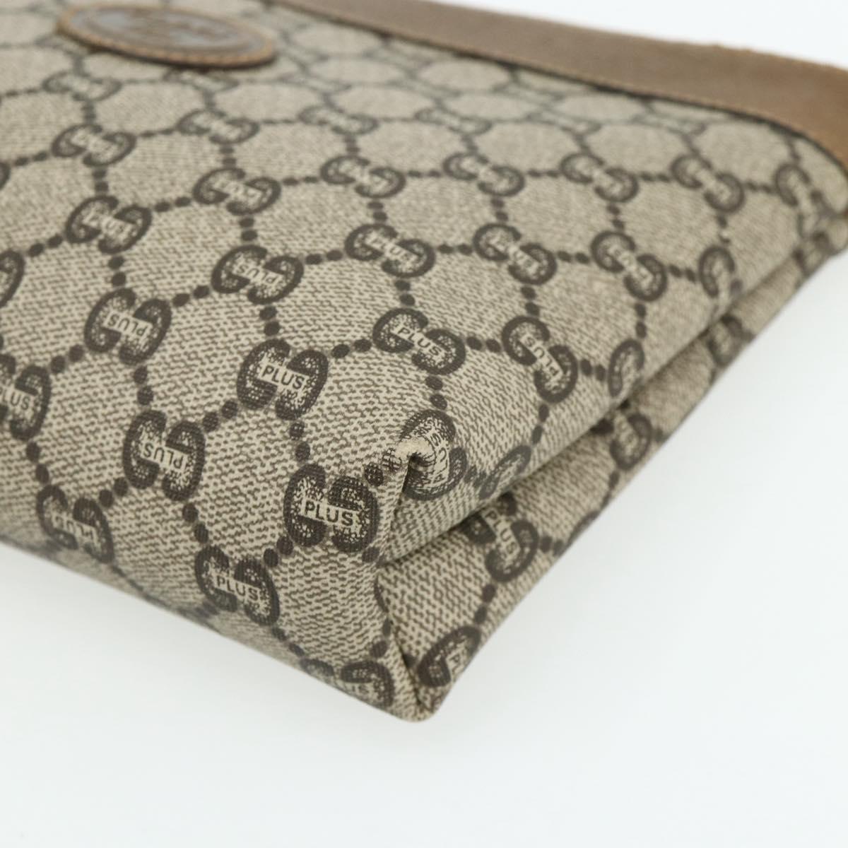 GUCCI GG Plus Supreme Clutch Bag PVC Gold Beige Auth bs34715