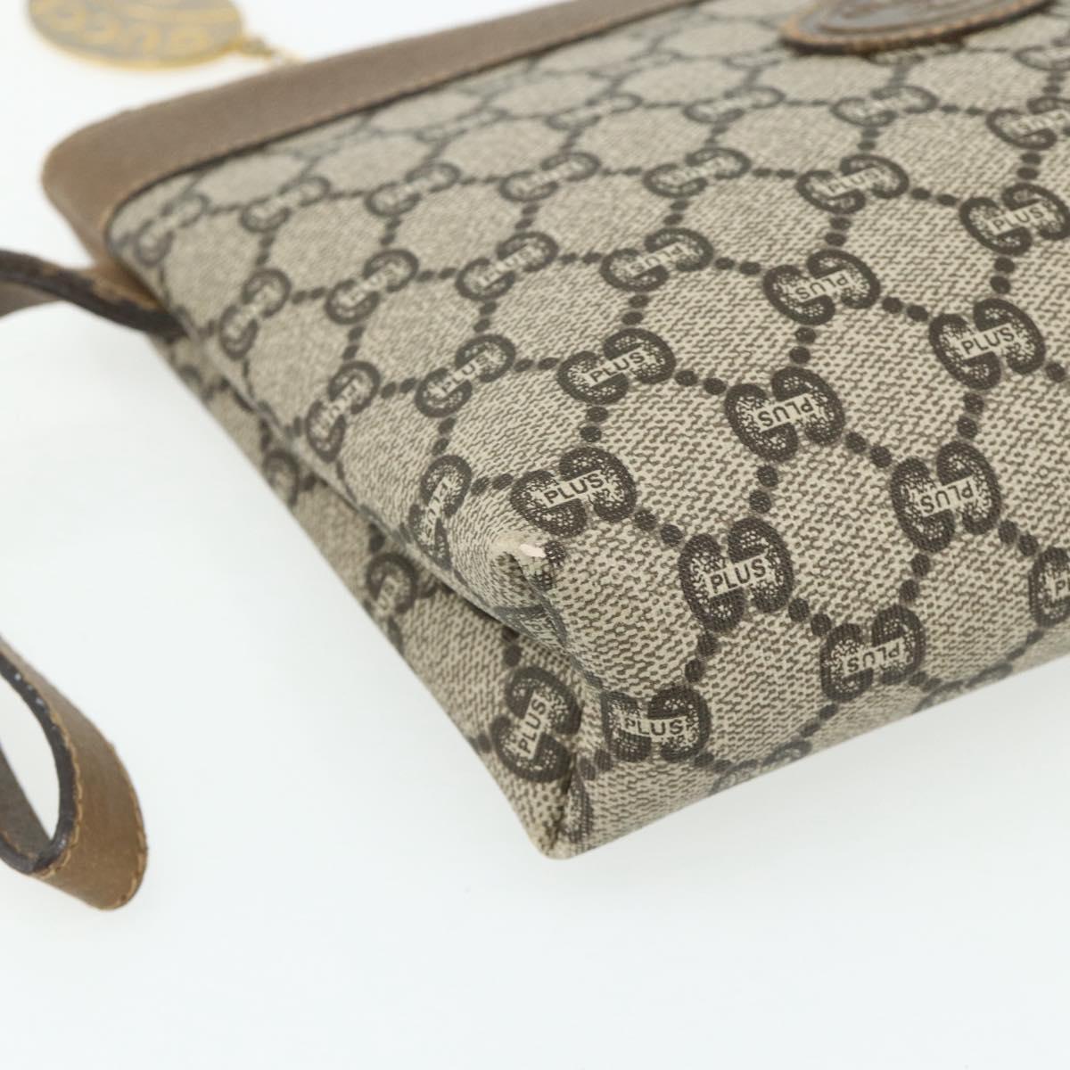 GUCCI GG Plus Supreme Clutch Bag PVC Gold Beige Auth bs34715