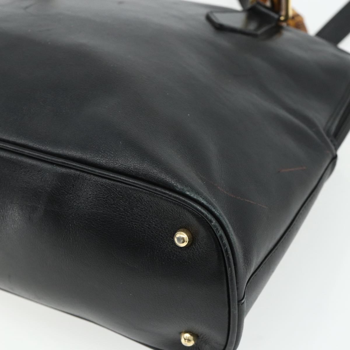 GUCCI Bamboo Hand Bag Leather 2 Set Black Gold 000 1448 0289 Auth bs34727