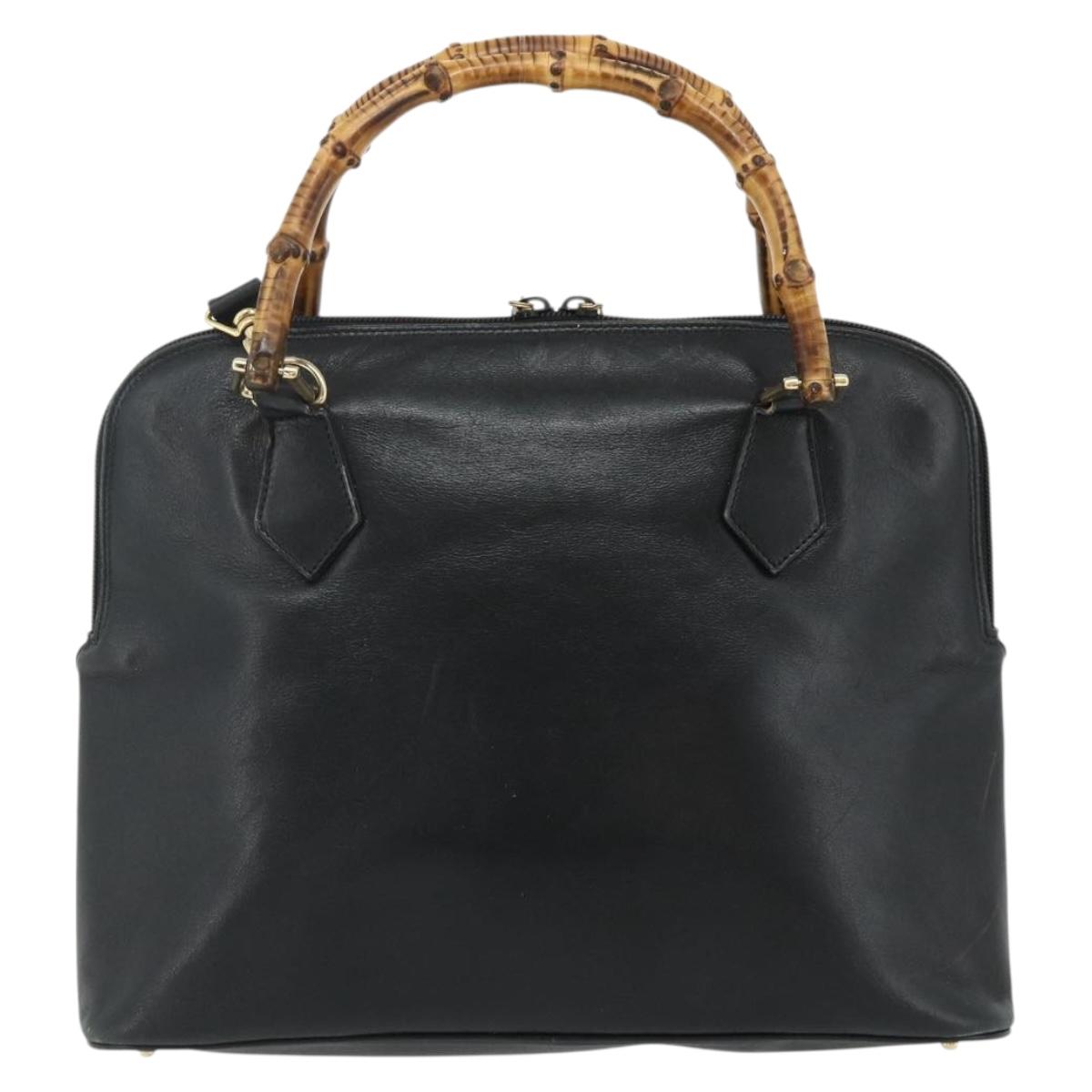 GUCCI Bamboo Hand Bag Leather 2 Set Black Gold 000 1448 0289 Auth bs34727