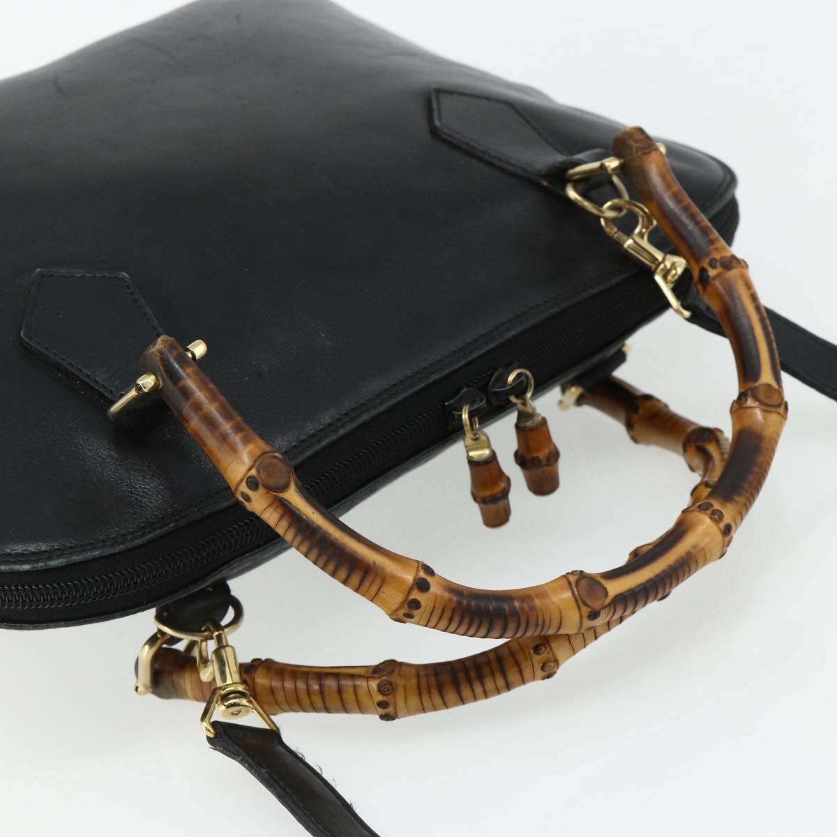 GUCCI Bamboo Hand Bag Leather 2 Set Black Gold 000 1448 0289 Auth bs34727