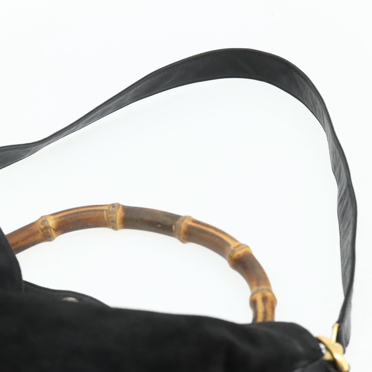 GUCCI Bamboo Hand Bag Suede 2way Black Gold 001 1014 1577 Auth bs34728