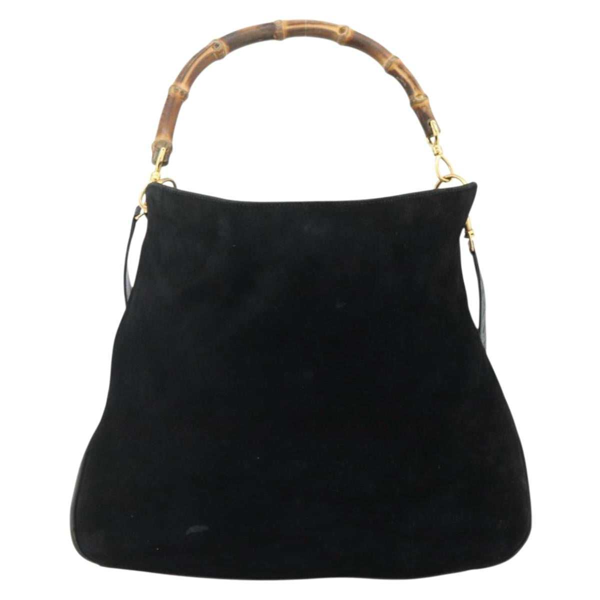 GUCCI Bamboo Hand Bag Suede 2way Black Gold 001 1014 1577 Auth bs34728