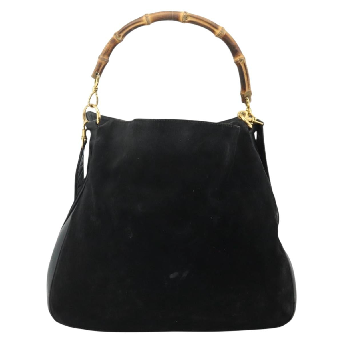 GUCCI Bamboo Hand Bag Suede 2way Black Gold 001 1014 1577 Auth bs34728