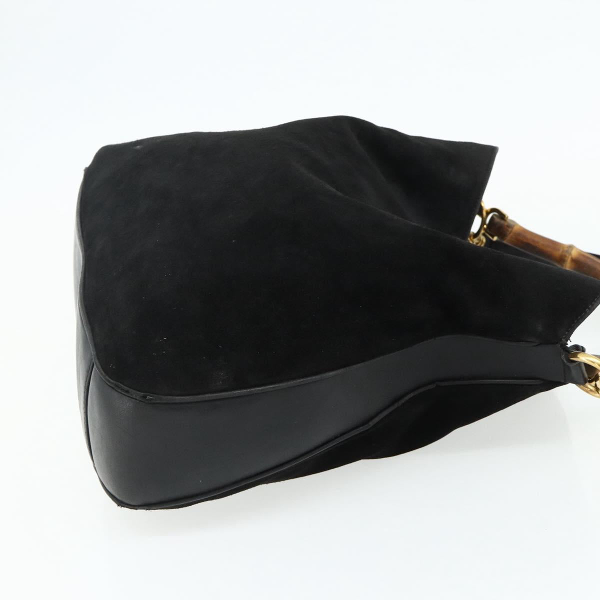 GUCCI Bamboo Hand Bag Suede 2way Black Gold 001 1014 1577 Auth bs34728