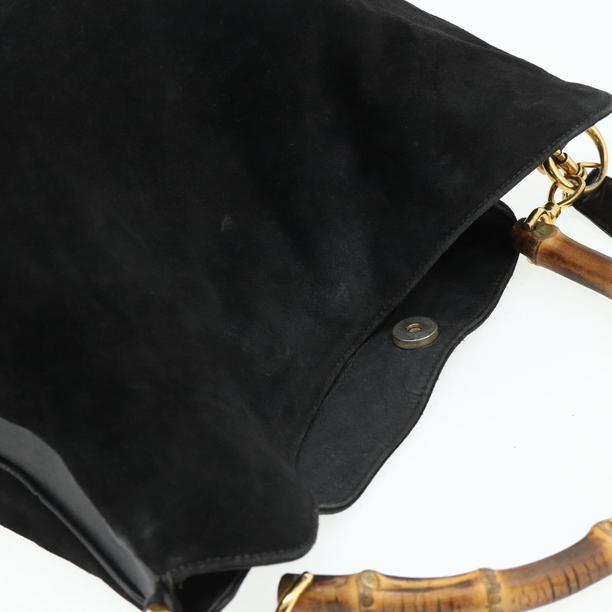 GUCCI Bamboo Hand Bag Suede 2way Black Gold 001 1014 1577 Auth bs34728