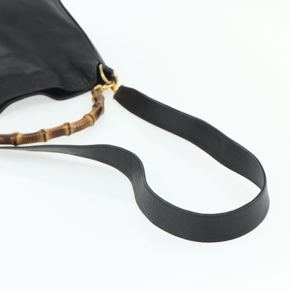 GUCCI Bamboo Shoulder Bag Leather 2way Black Gold Auth bs34729