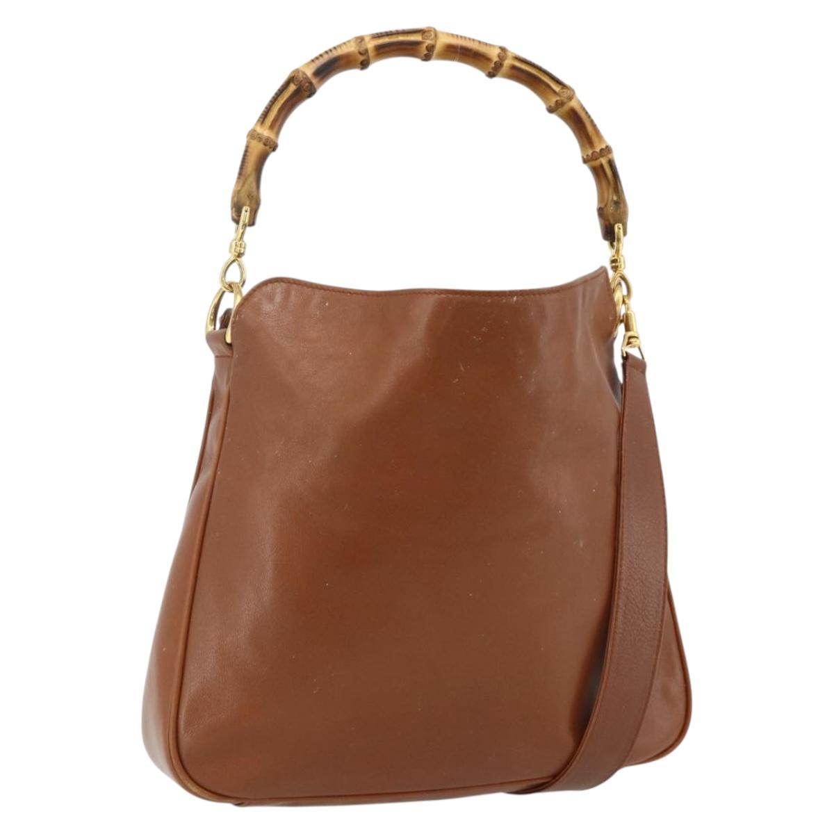GUCCI Bamboo Hand Bag Leather 2way Brown Gold 001 2113 1638 Auth bs34730