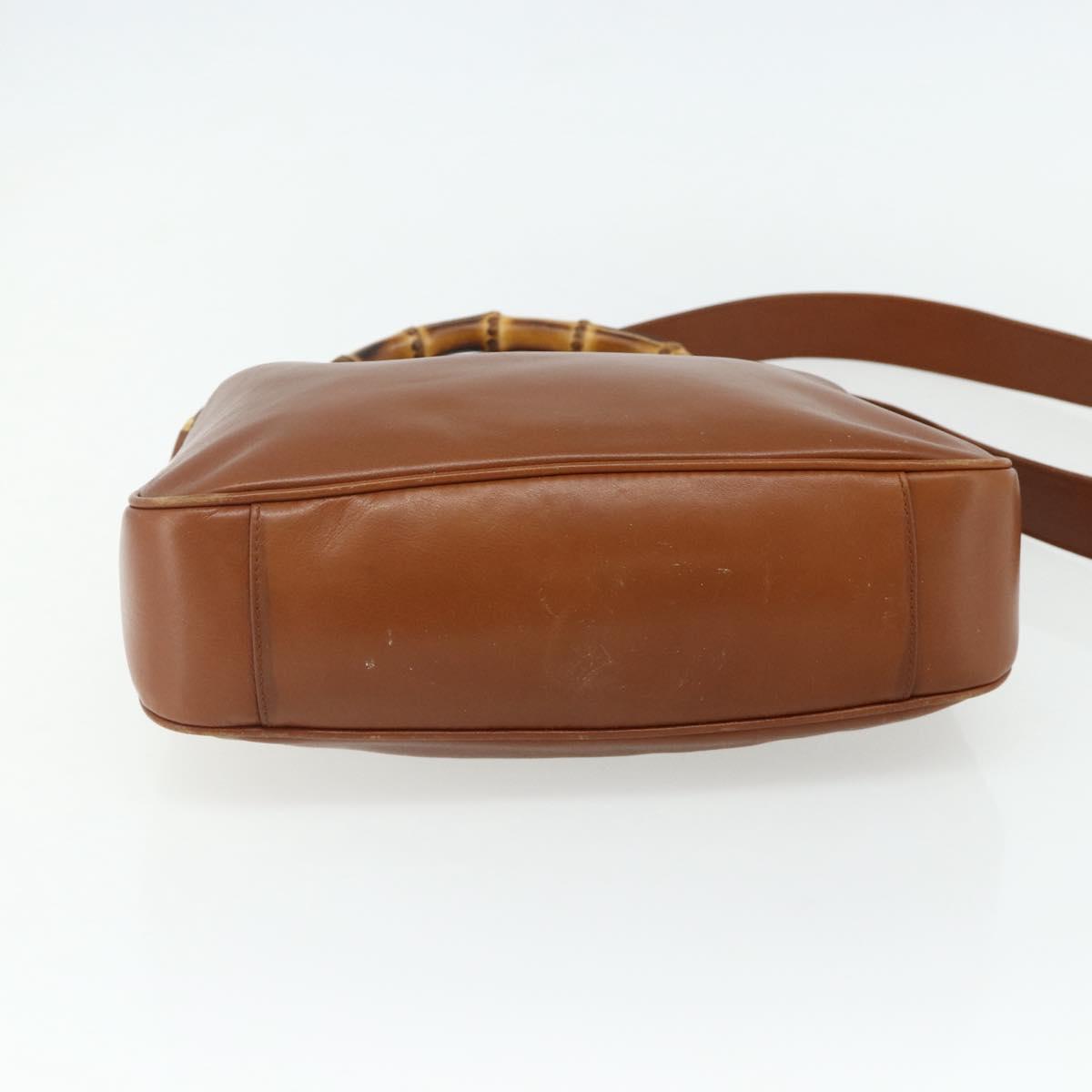 GUCCI Bamboo Hand Bag Leather 2way Brown Gold 001 2113 1638 Auth bs34730