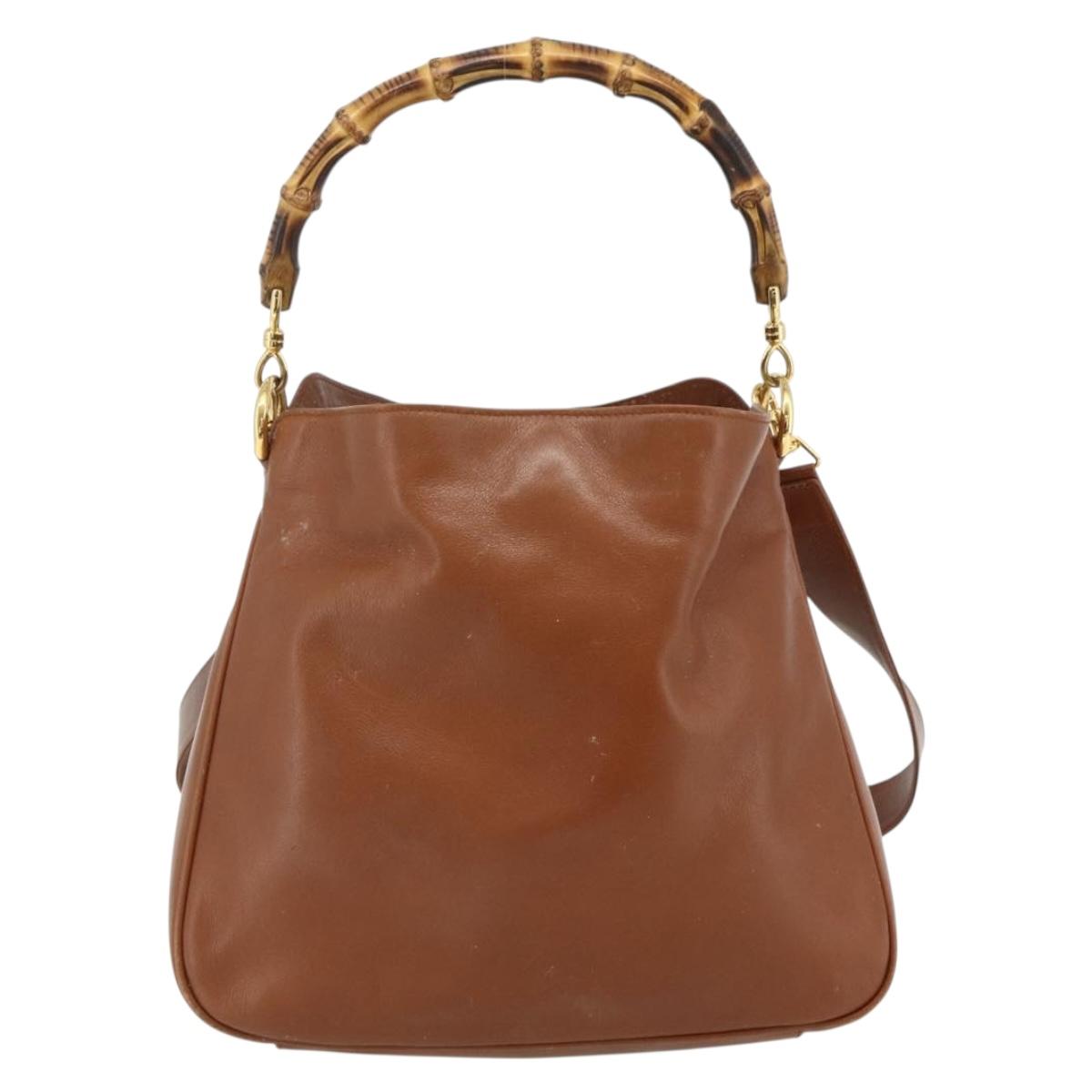 GUCCI Bamboo Hand Bag Leather 2way Brown Gold 001 2113 1638 Auth bs34730