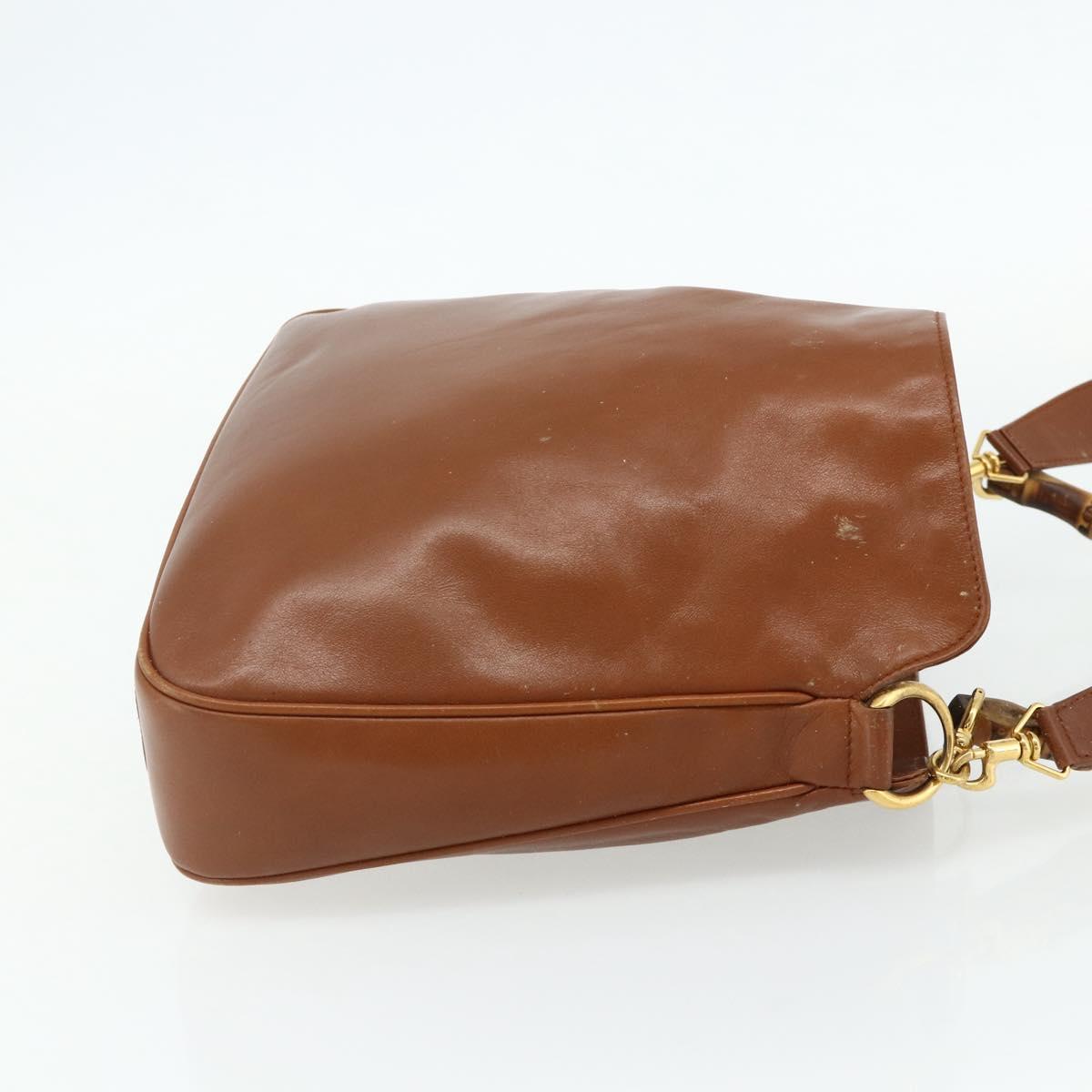 GUCCI Bamboo Hand Bag Leather 2way Brown Gold 001 2113 1638 Auth bs34730