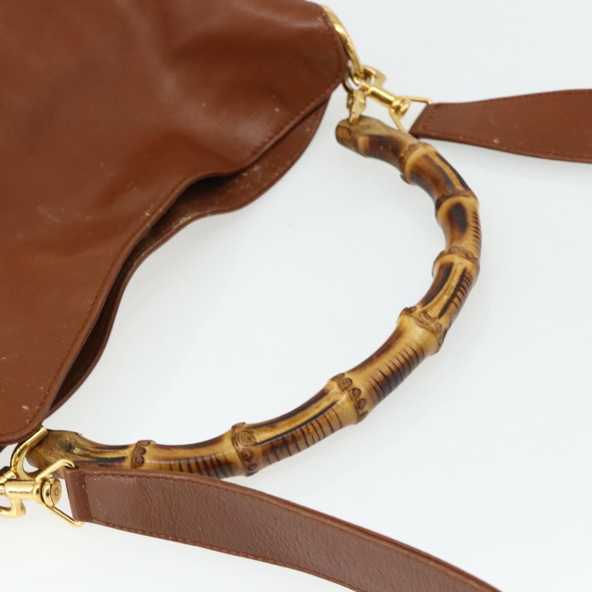 GUCCI Bamboo Hand Bag Leather 2way Brown Gold 001 2113 1638 Auth bs34730