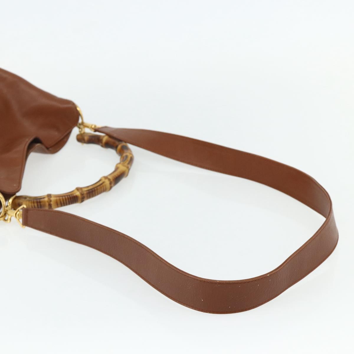 GUCCI Bamboo Hand Bag Leather 2way Brown Gold 001 2113 1638 Auth bs34730