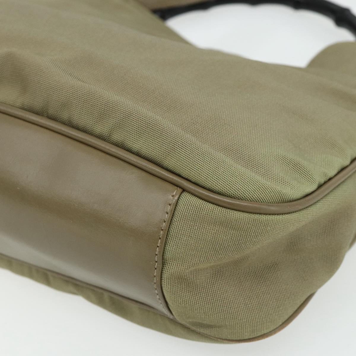GUCCI Bamboo Shoulder Bag Nylon 2way Khaki Silver 001 1638 Auth bs34731