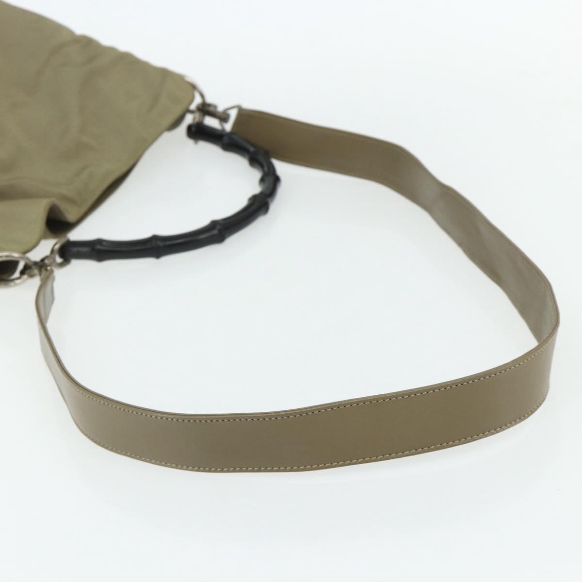 GUCCI Bamboo Shoulder Bag Nylon 2way Khaki Silver 001 1638 Auth bs34731