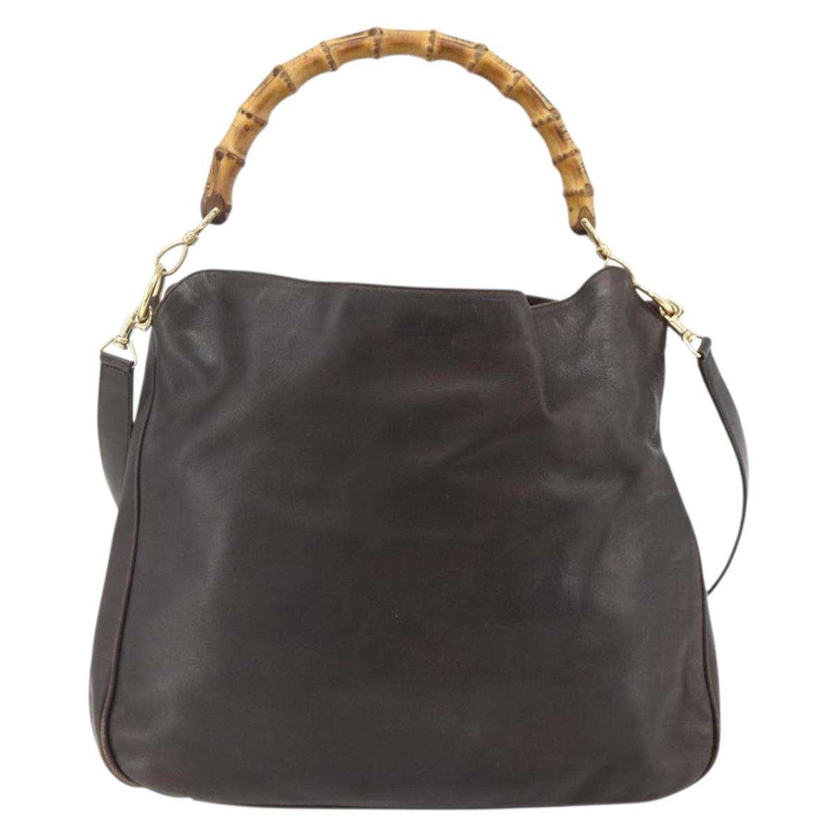 GUCCI Bamboo Hand Bag Leather 2way Brown Gold 001 2058 1577 0 Auth bs34732