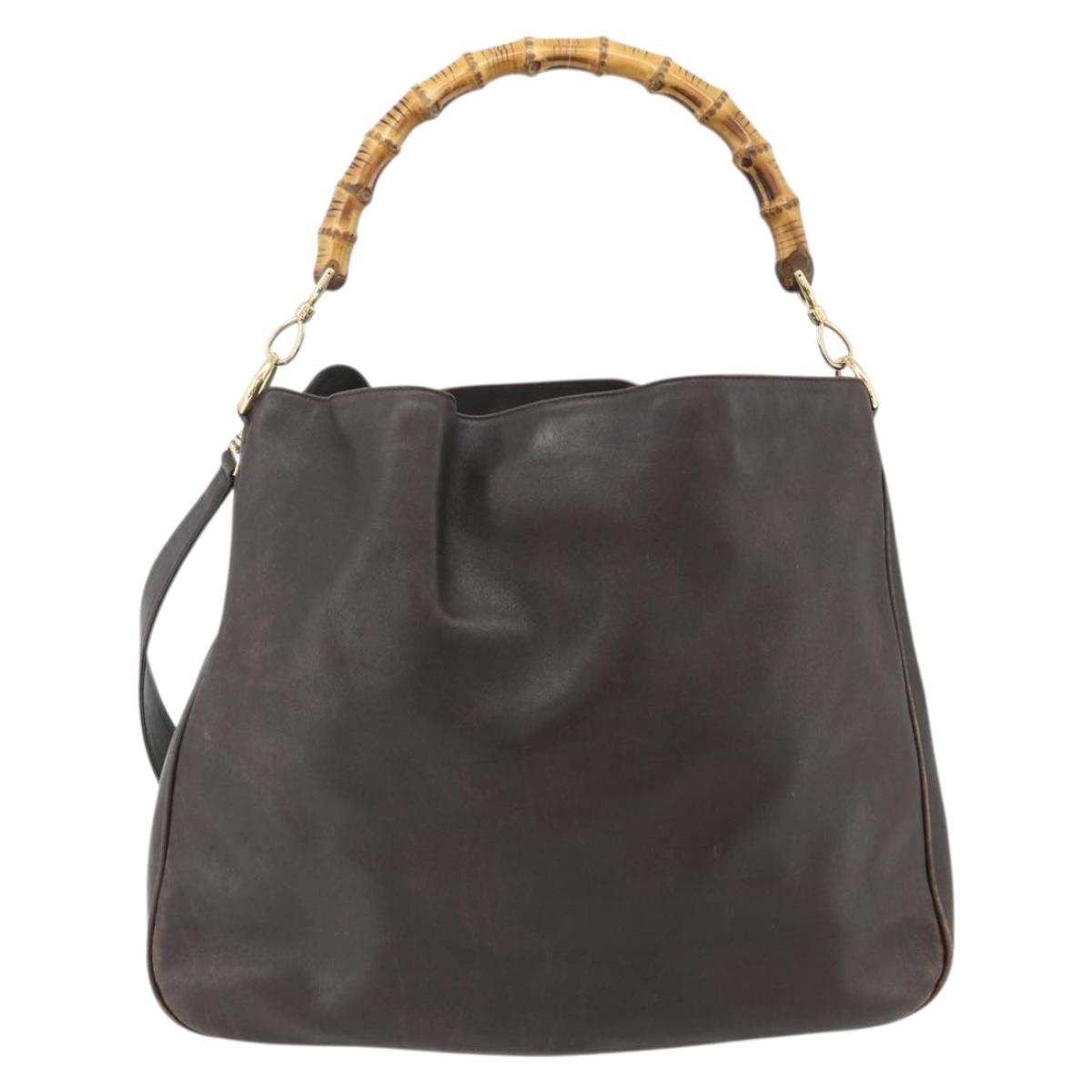 GUCCI Bamboo Hand Bag Leather 2way Brown Gold 001 2058 1577 0 Auth bs34732