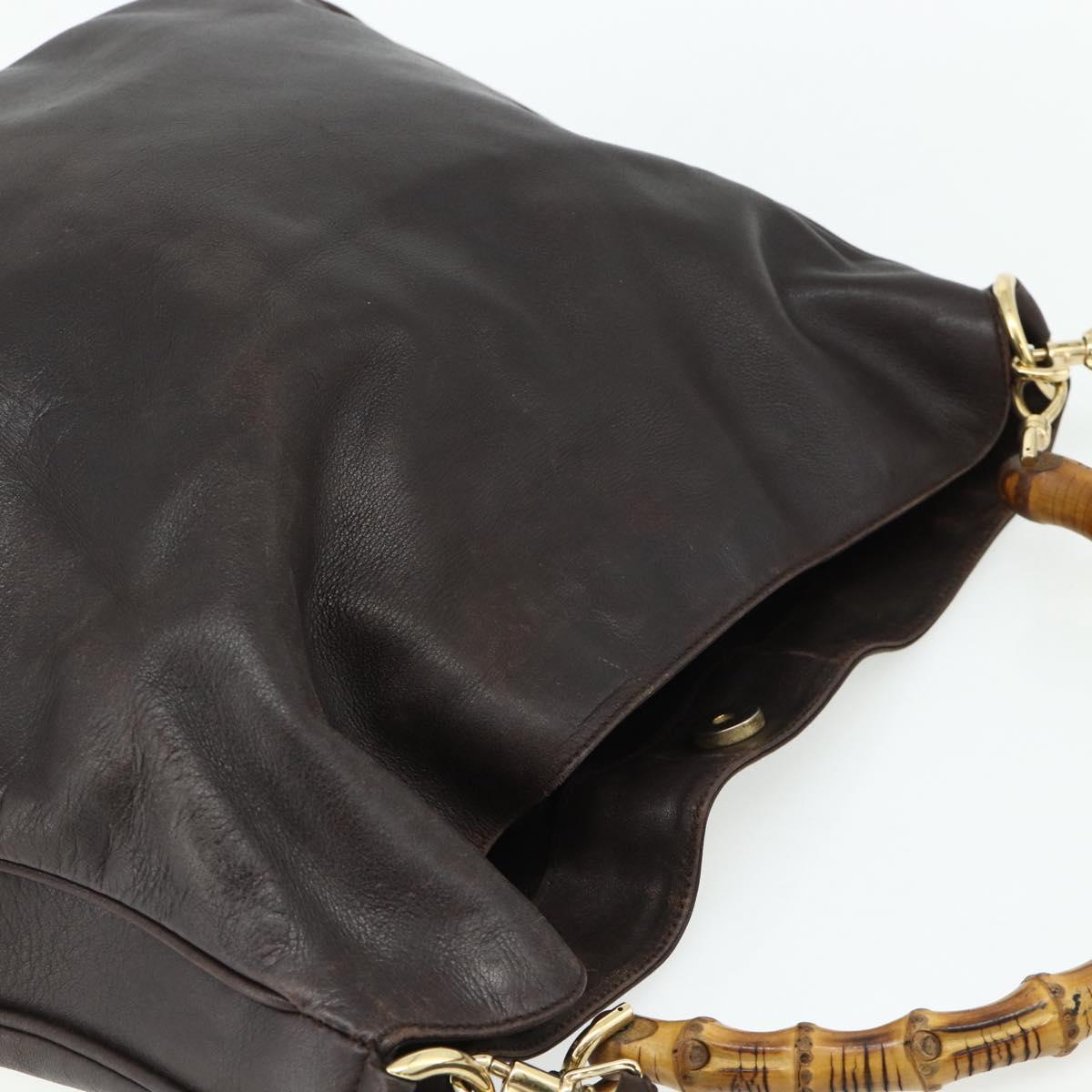 GUCCI Bamboo Hand Bag Leather 2way Brown Gold 001 2058 1577 0 Auth bs34732