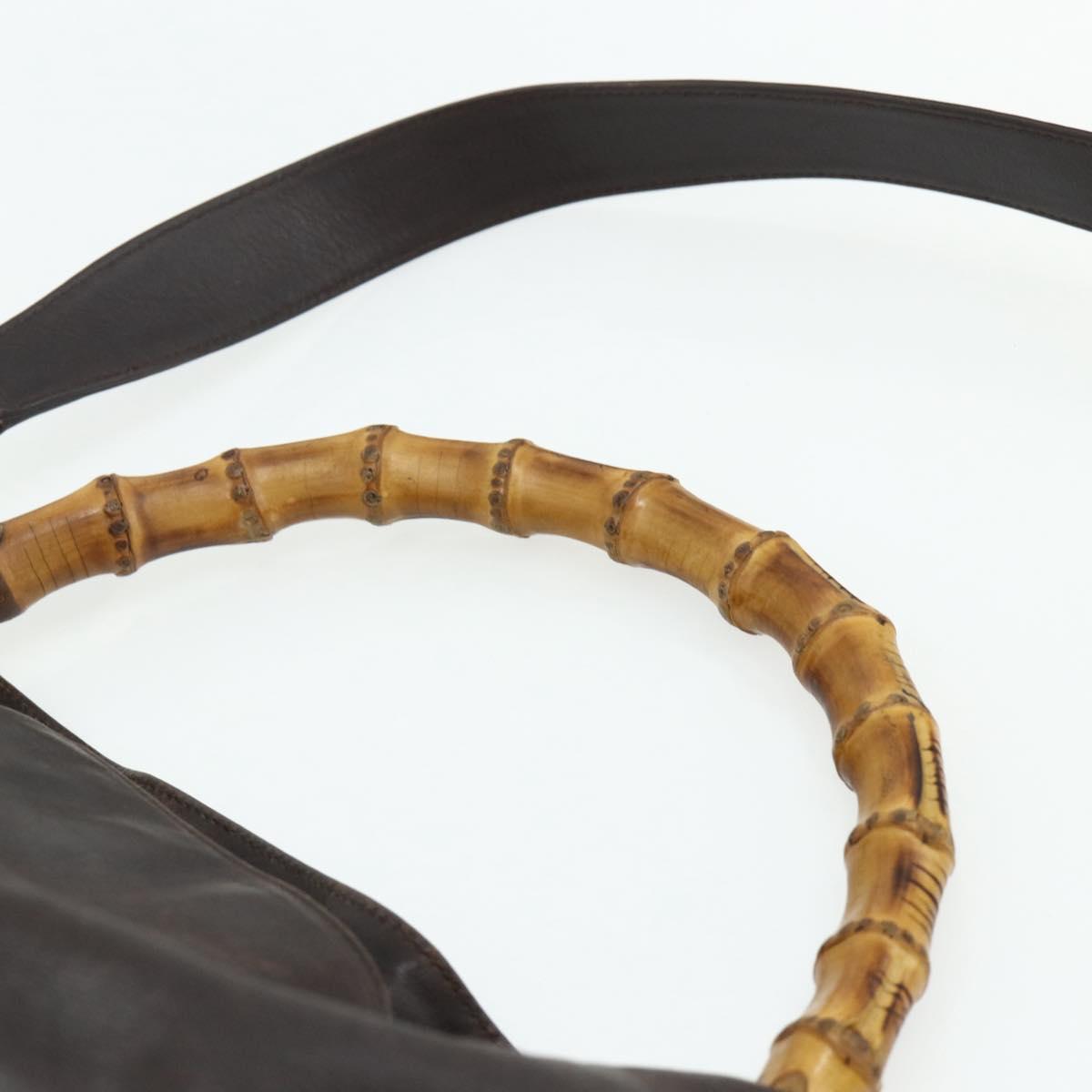 GUCCI Bamboo Hand Bag Leather 2way Brown Gold 001 2058 1577 0 Auth bs34732
