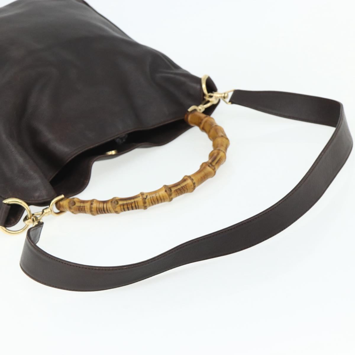 GUCCI Bamboo Hand Bag Leather 2way Brown Gold 001 2058 1577 0 Auth bs34732