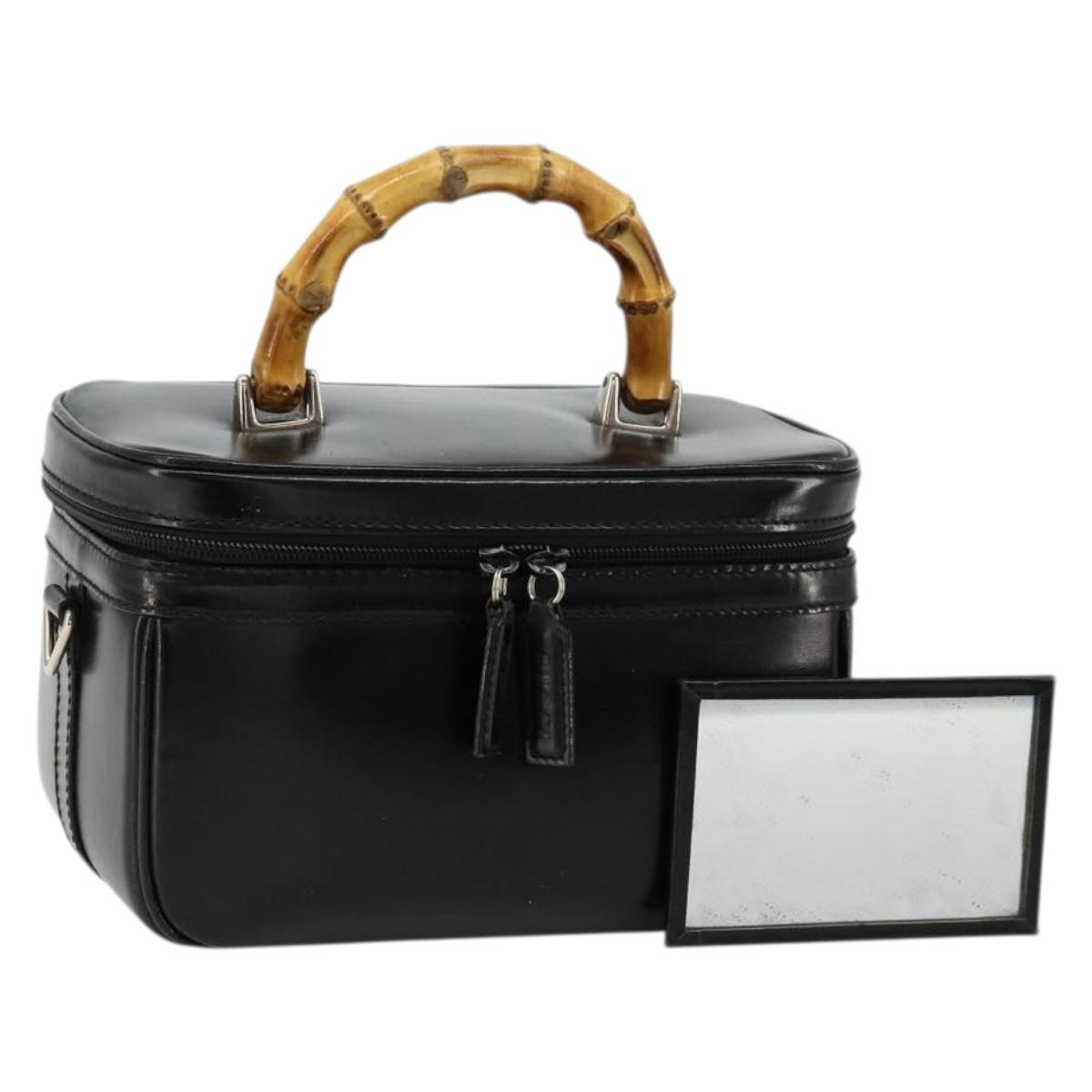 GUCCI Bamboo Vanity Hand Bag Leather Black Silver Auth bs34733
