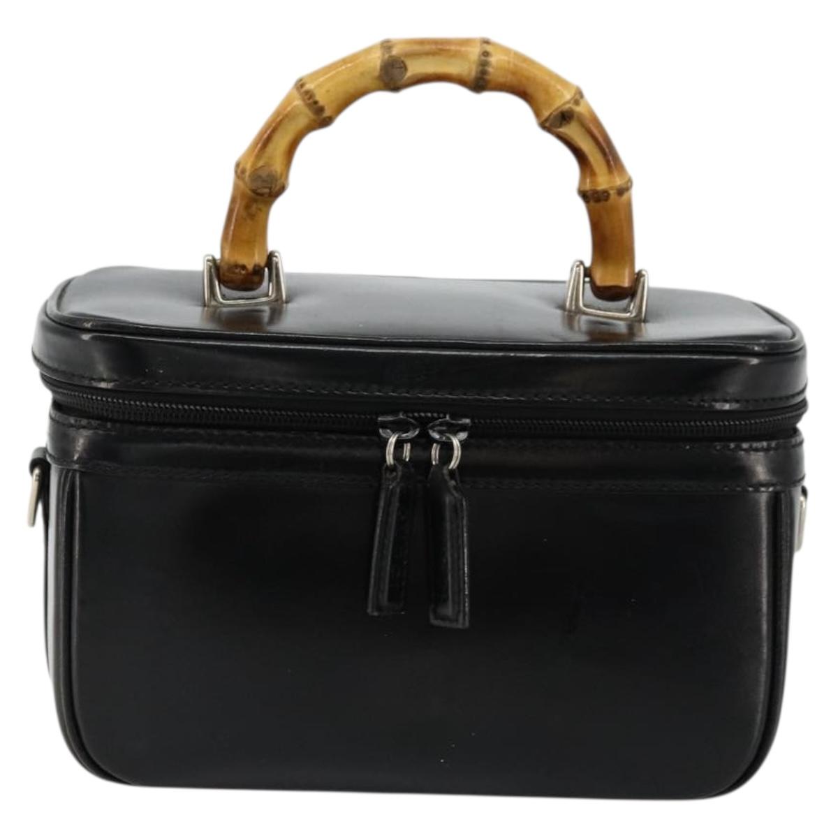 GUCCI Bamboo Vanity Hand Bag Leather Black Silver Auth bs34733