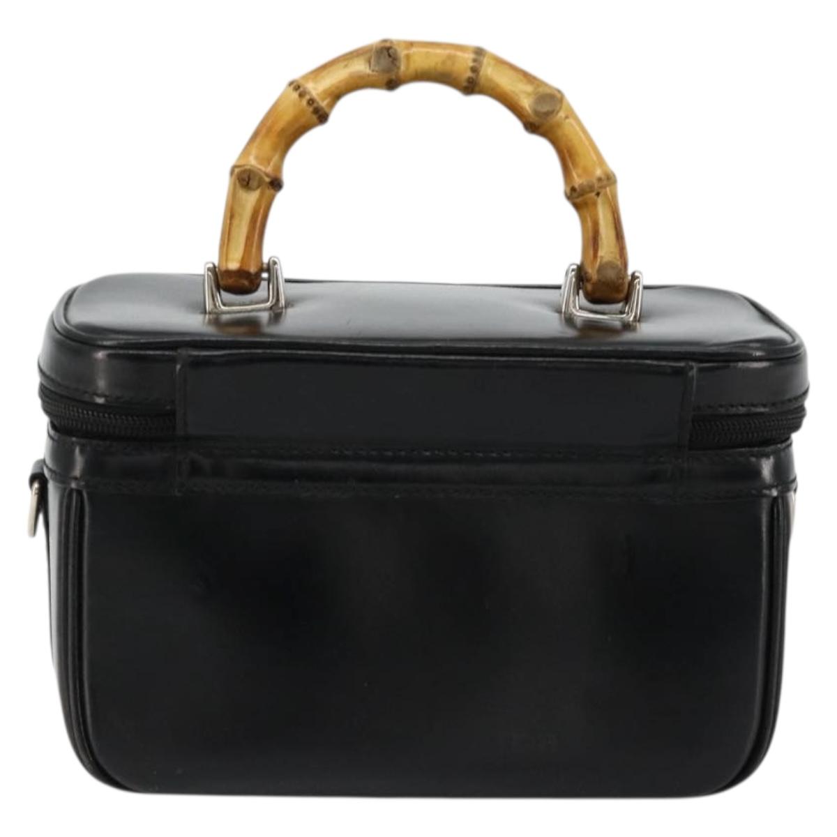 GUCCI Bamboo Vanity Hand Bag Leather Black Silver Auth bs34733