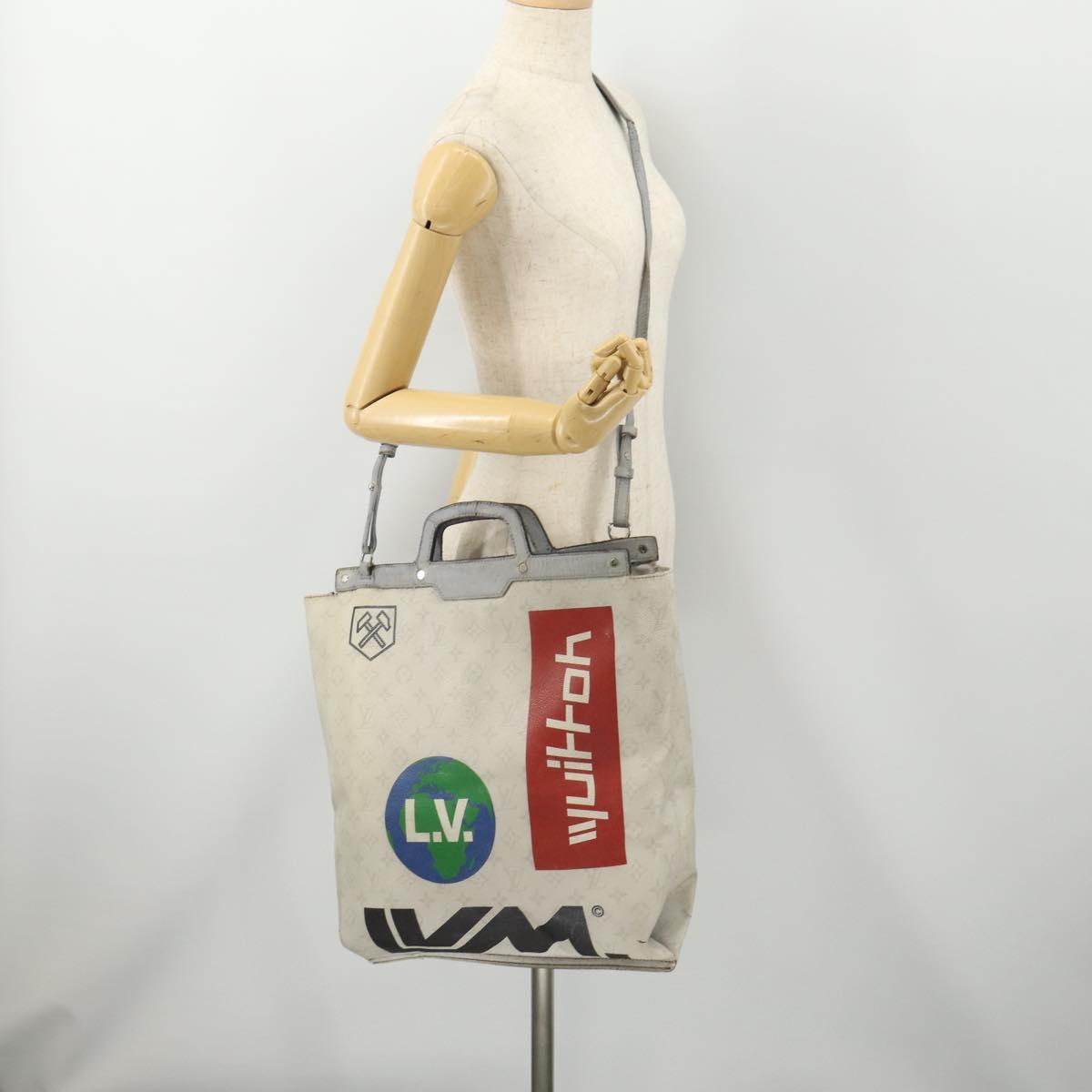 LOUIS VUITTON White Flat Vertical Toe Bag 2way Multicolor M44627 LV Auth bs34737