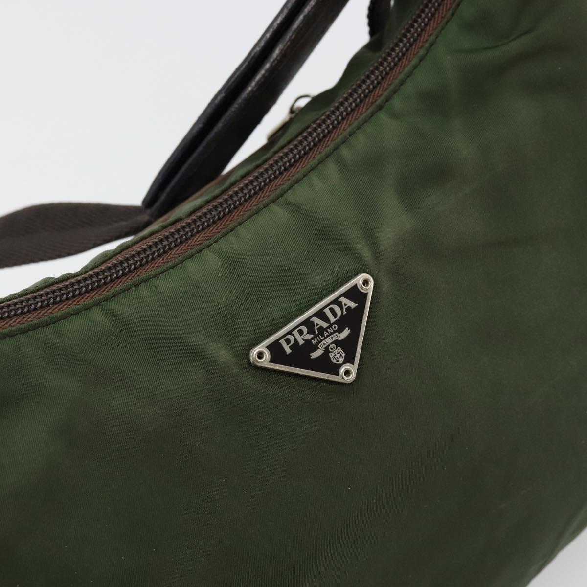 PRADA Shoulder Bag Nylon Khaki Silver Auth bs34740