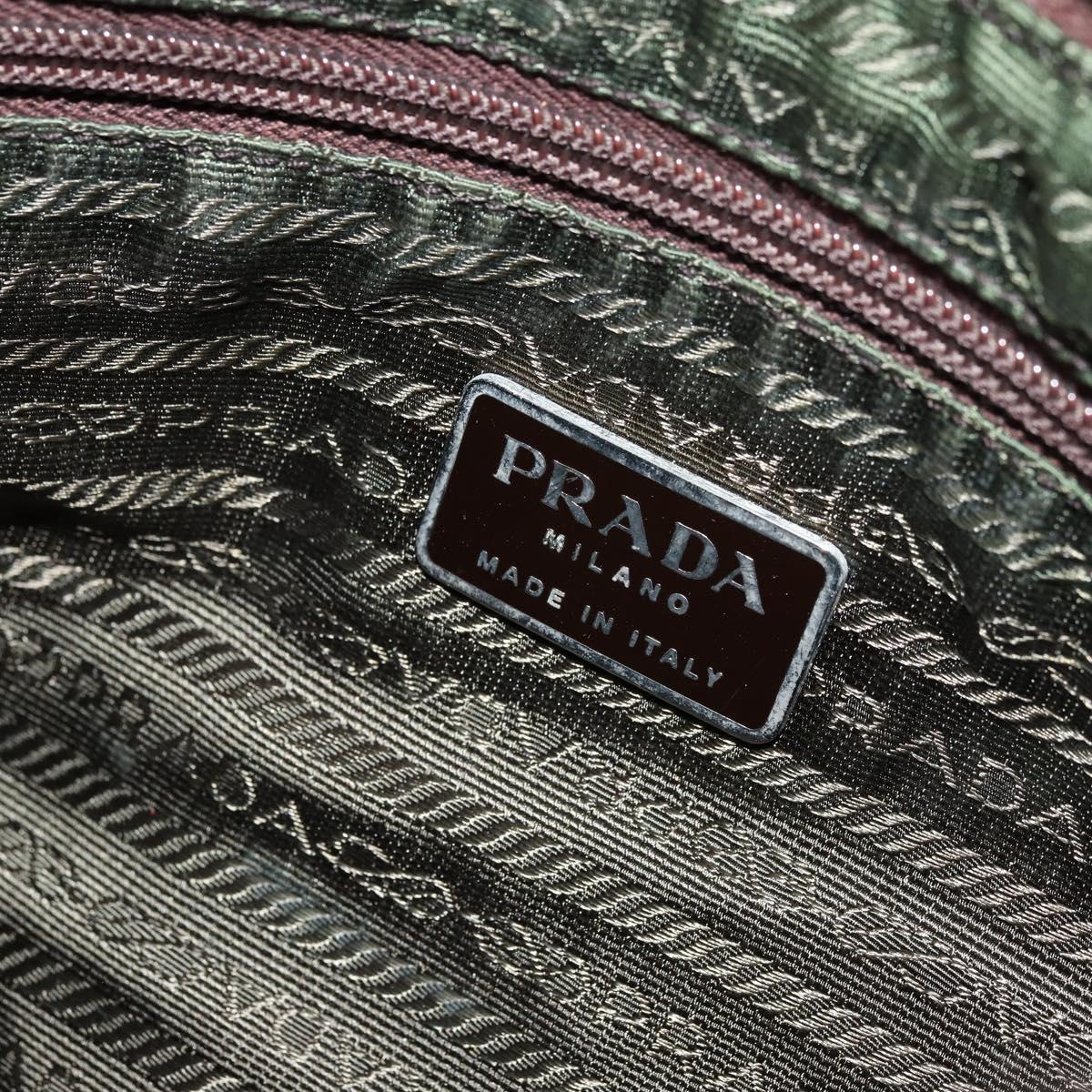 PRADA Shoulder Bag Nylon Khaki Silver Auth bs34740