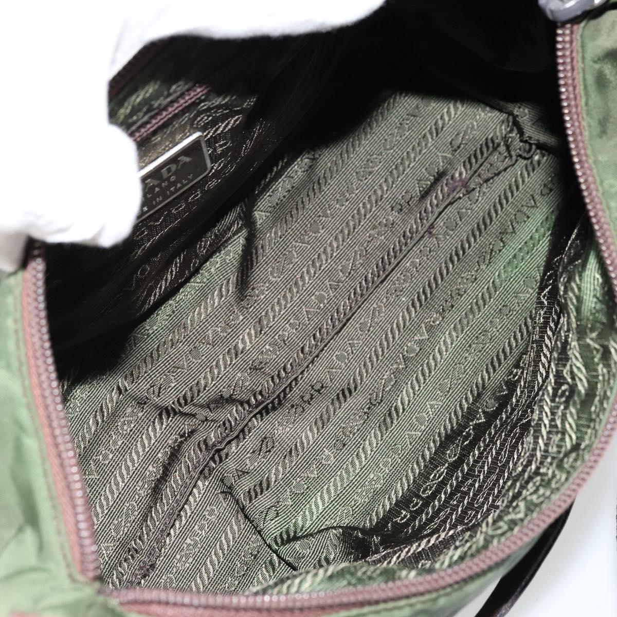 PRADA Shoulder Bag Nylon Khaki Silver Auth bs34740