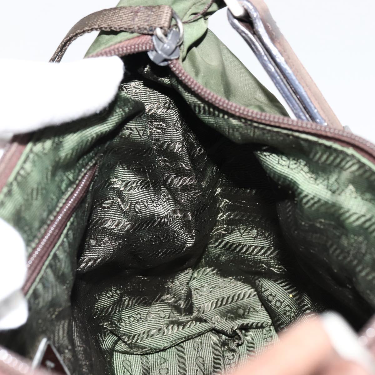PRADA Shoulder Bag Nylon Khaki Silver Auth bs34740
