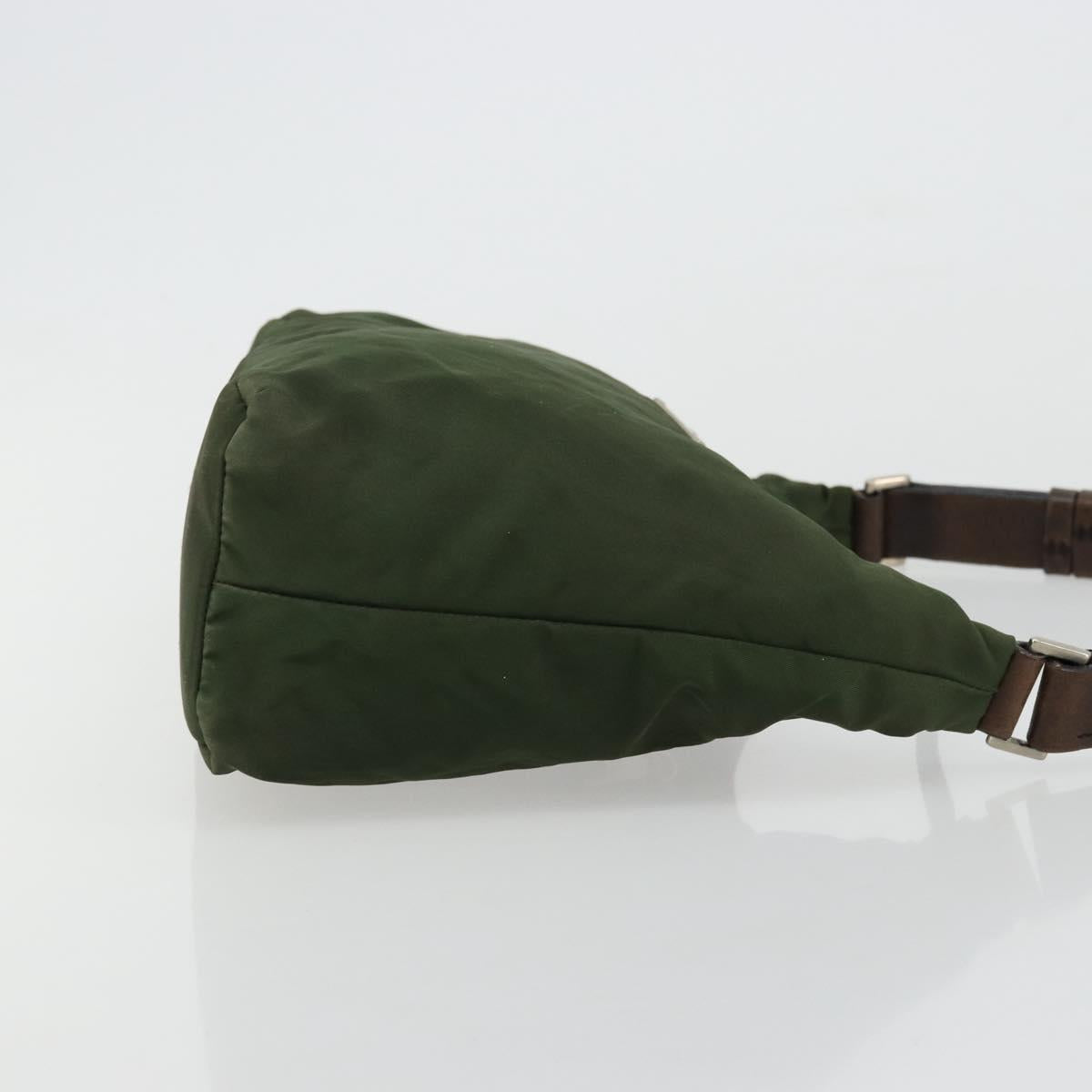 PRADA Shoulder Bag Nylon Khaki Silver Auth bs34740