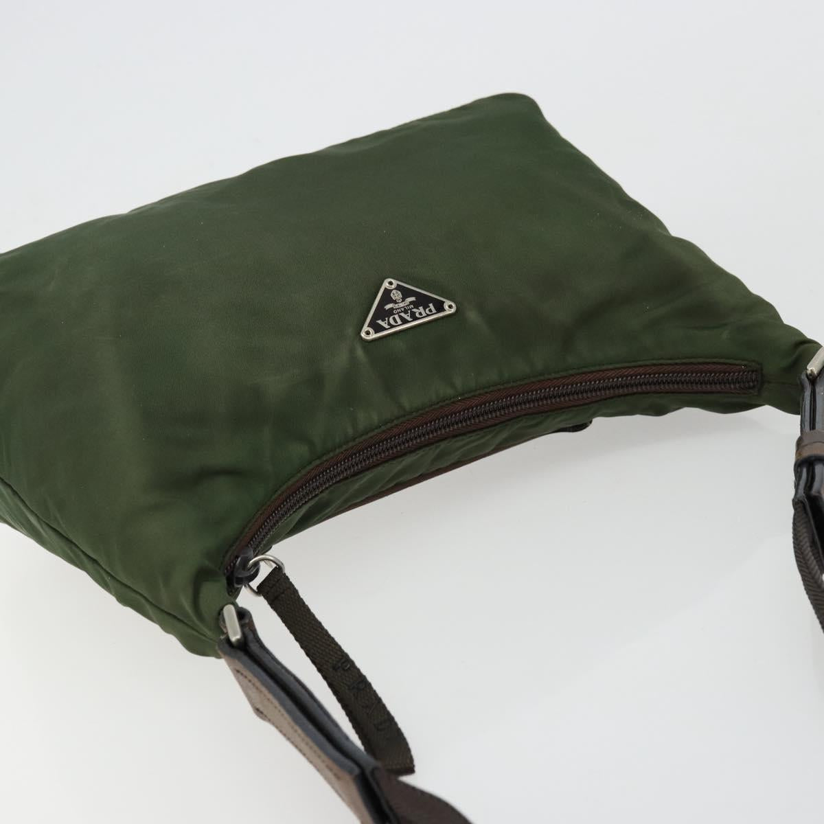 PRADA Shoulder Bag Nylon Khaki Silver Auth bs34740