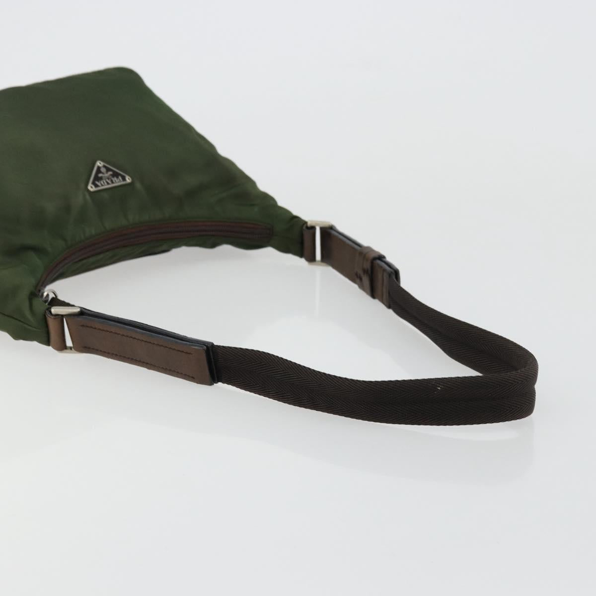 PRADA Shoulder Bag Nylon Khaki Silver Auth bs34740