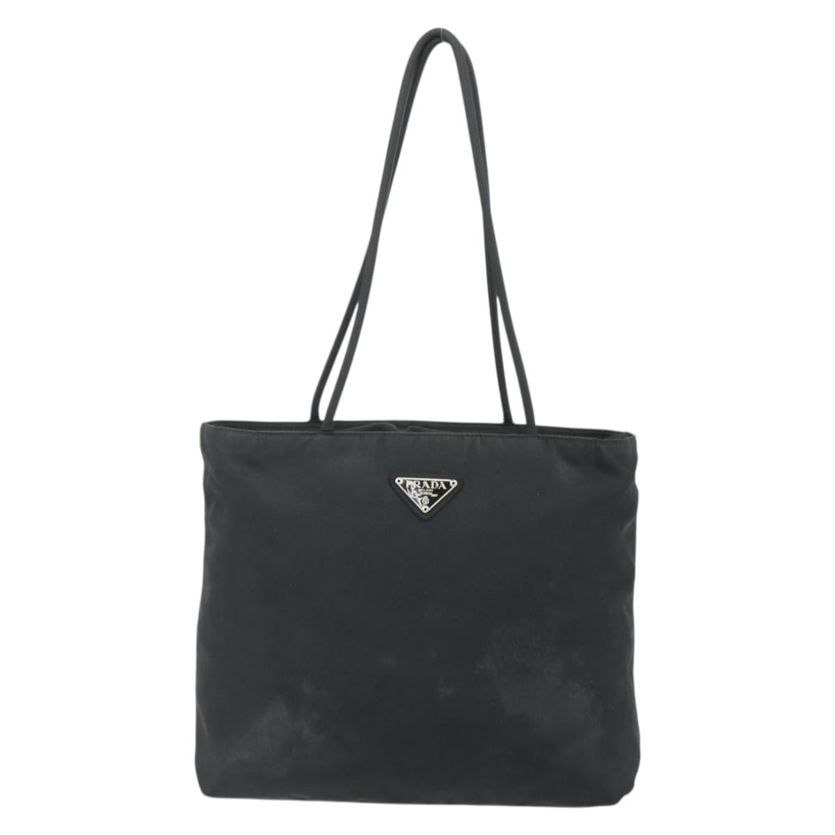 PRADA Tote Bag Nylon Black Silver Auth bs34741
