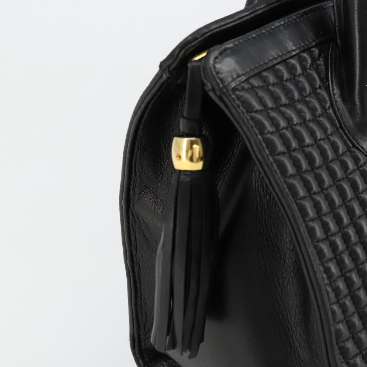 BALLY Quilted Hand Bag Leather Black Gold Auth bs34746