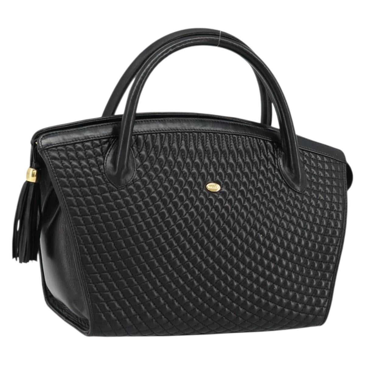 BALLY Quilted Hand Bag Leather Black Gold Auth bs34746