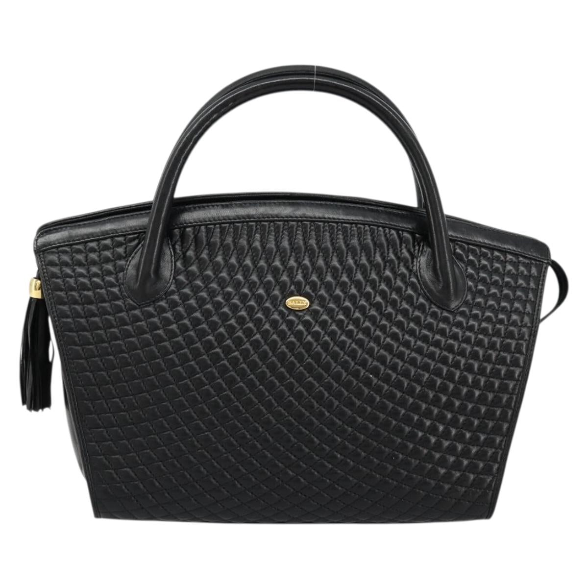BALLY Quilted Hand Bag Leather Black Gold Auth bs34746