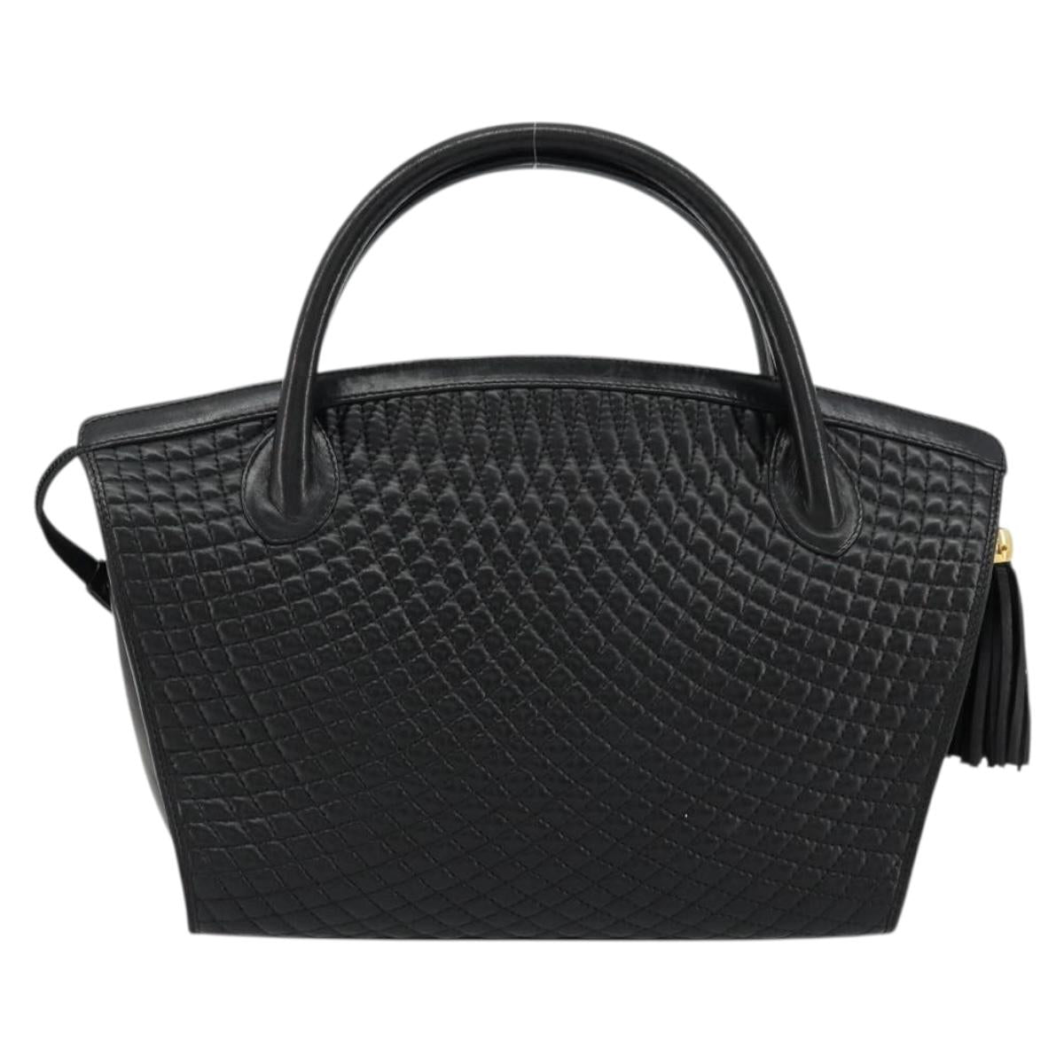 BALLY Quilted Hand Bag Leather Black Gold Auth bs34746