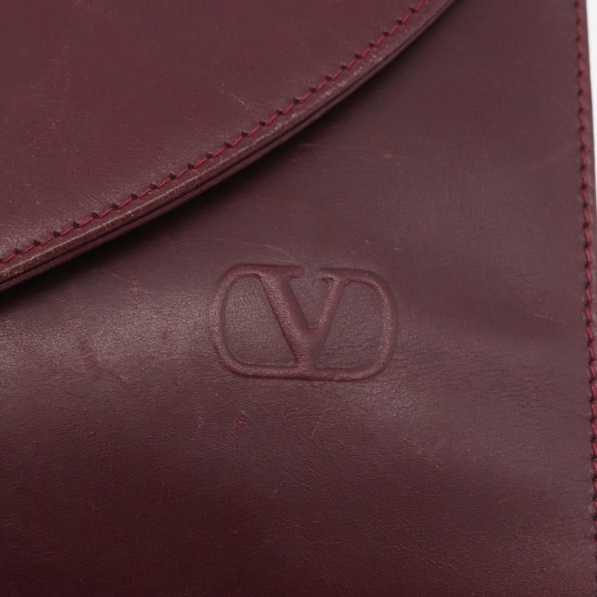 VALENTINO Shoulder Bag Leather Bordeaux Gold Auth bs34747