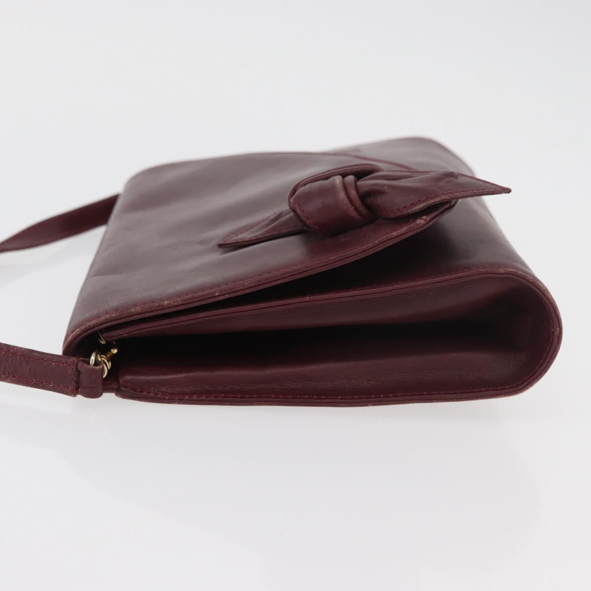 VALENTINO Shoulder Bag Leather Bordeaux Gold Auth bs34747