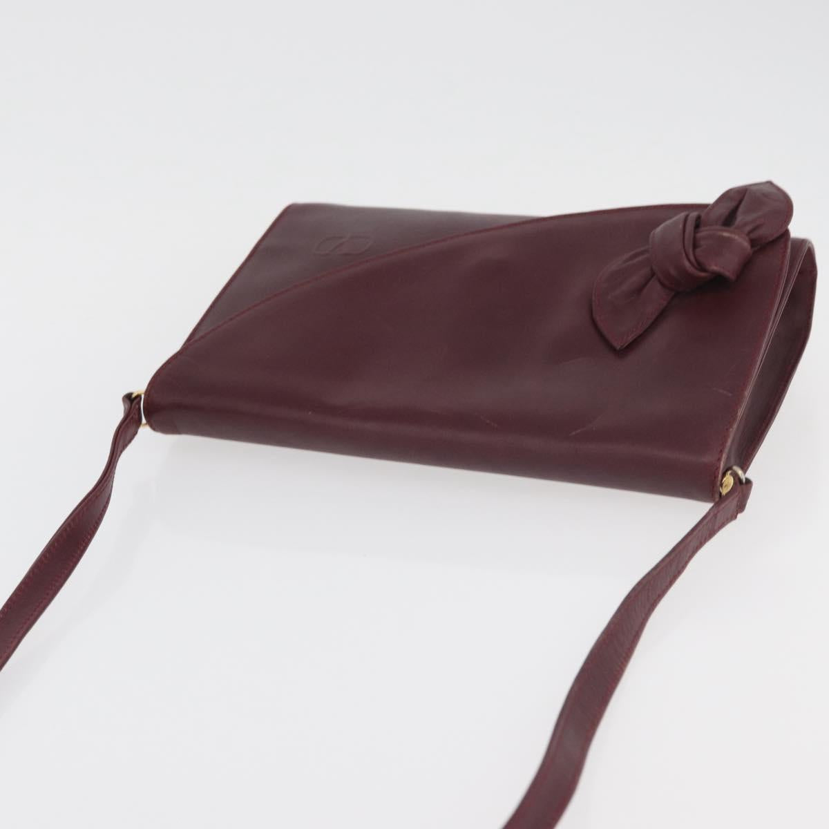 VALENTINO Shoulder Bag Leather Bordeaux Gold Auth bs34747