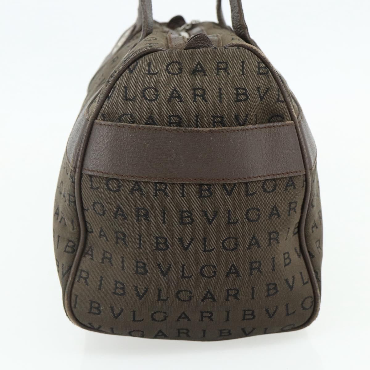 BVLGARI Logo Mania Hand Bag Canvas Brown Silver Auth bs34748