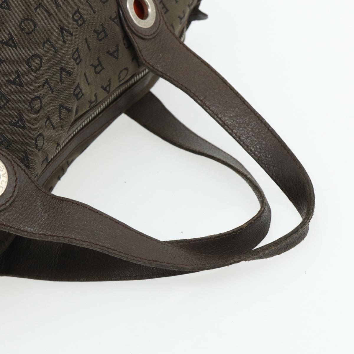 BVLGARI Logo Mania Hand Bag Canvas Brown Silver Auth bs34748