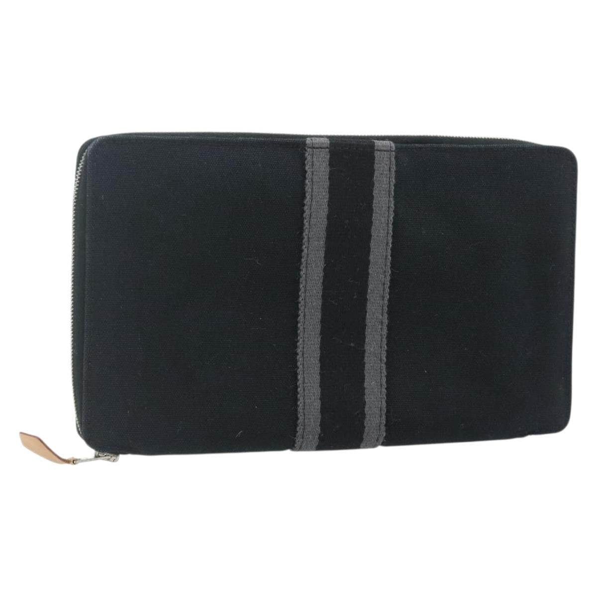 HERMES Fourre Tout Perth GM Wallet Cotton Black Silver Auth bs34749A