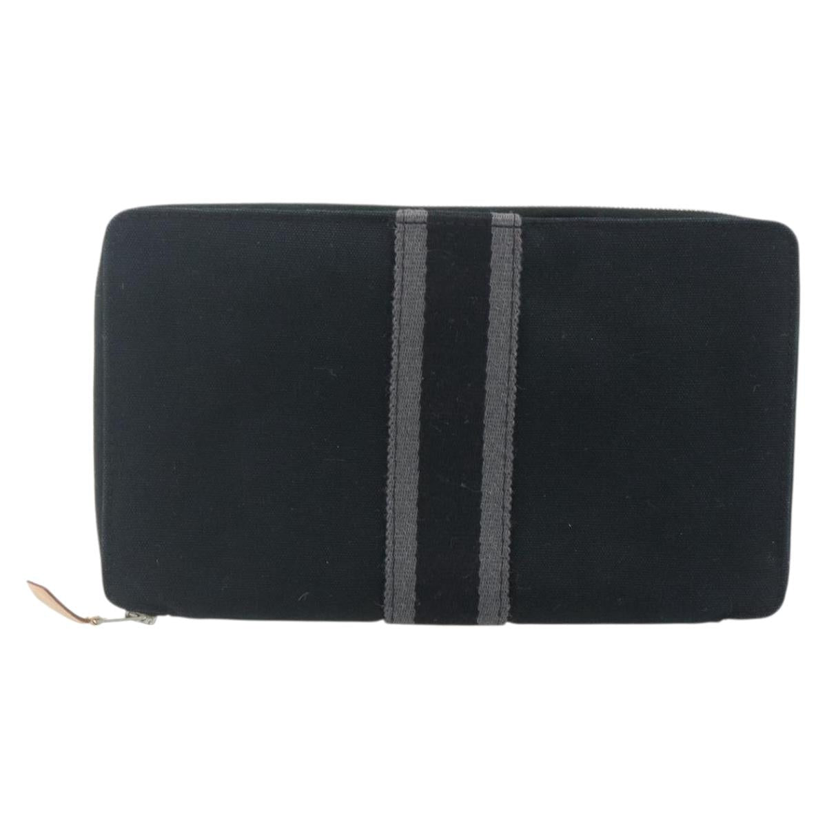 HERMES Fourre Tout Perth GM Wallet Cotton Black Silver Auth bs34749A