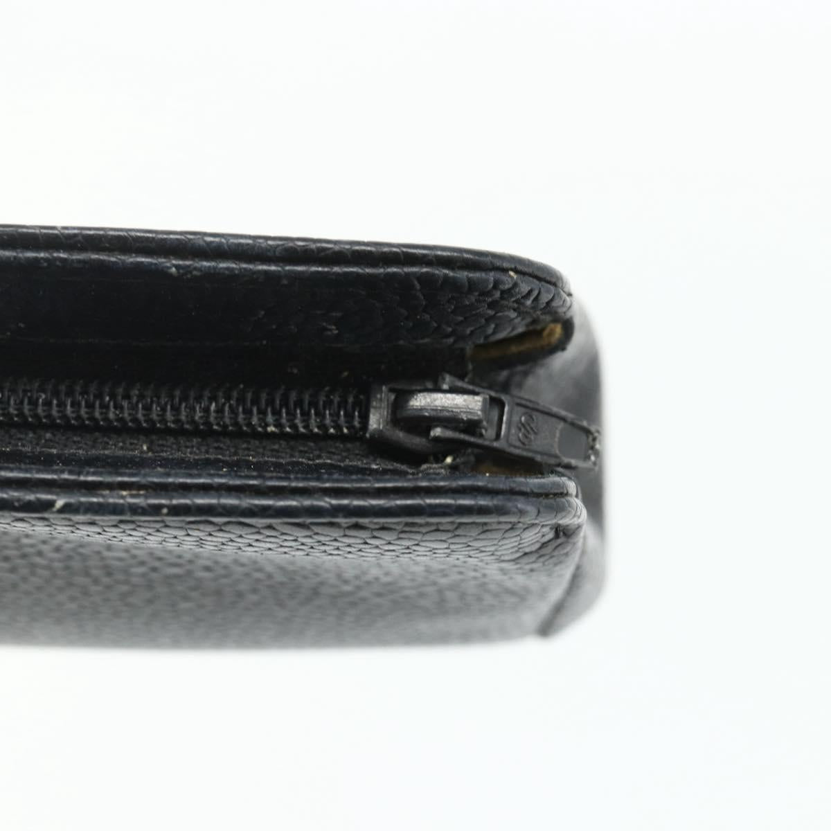 CHANEL Coin Purse Caviar Skin Black Gold CC Auth bs34754